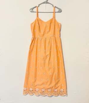 Orange Eyelet Embroidered Sleeveless Midi Sundress with Smocked Back Size M